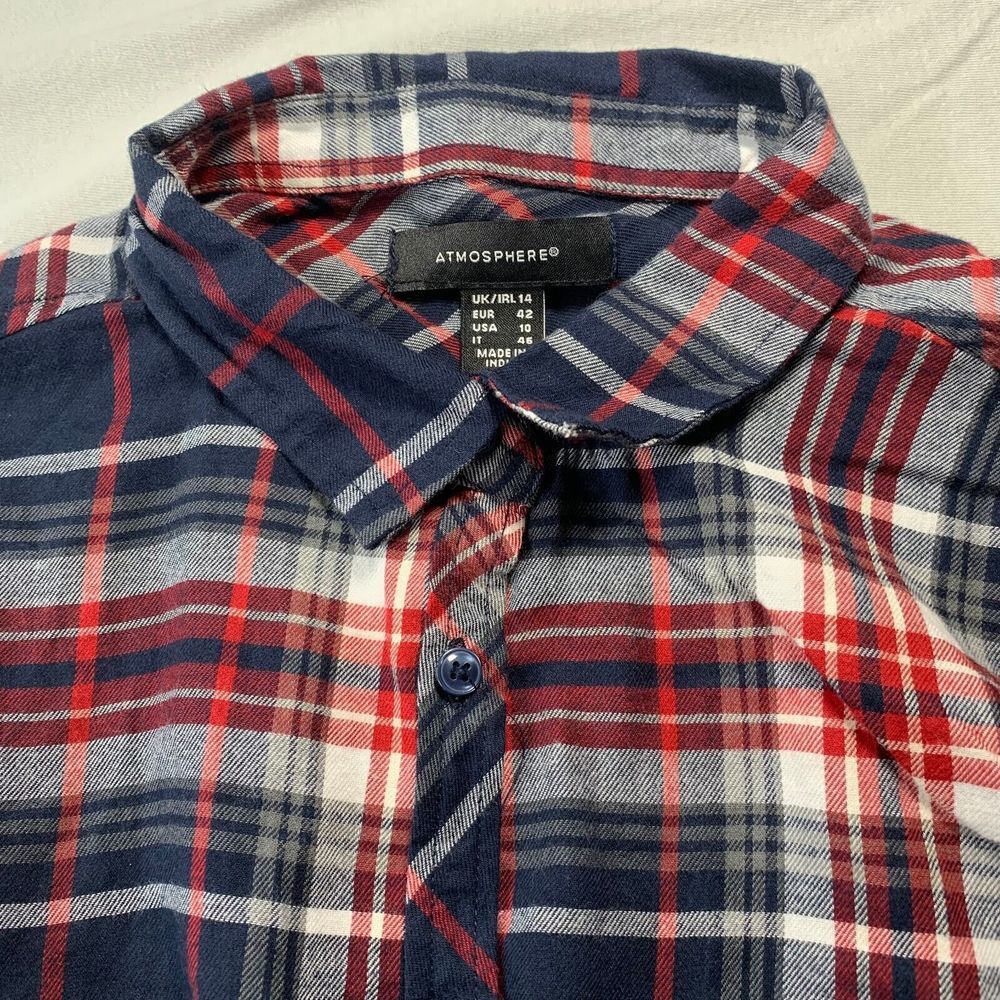 ATMOSPHERE Shirt Womens Size 10 Plaid Button Up Blouse Top Long Sleeve Blue - Picture 5 of 8